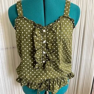 Old Navy Vintage Inspired Olive/White Polka Dot Cami Size S